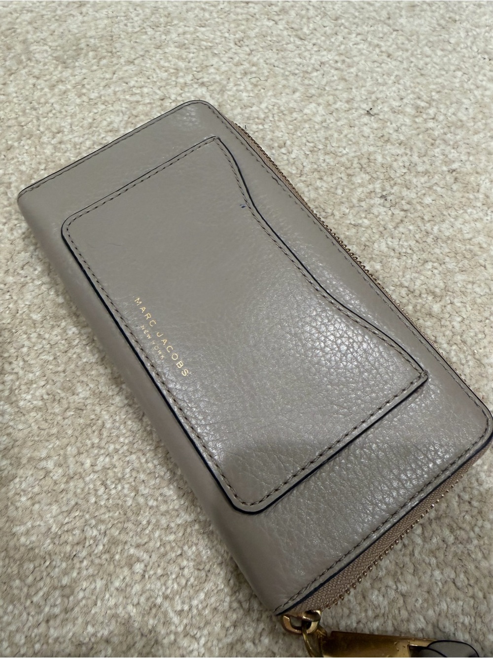 Marc Jacobs Gray-Taupe Leather Zip Around Wallet